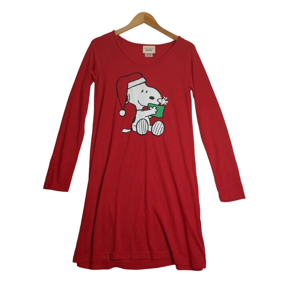 Munki Munki Snoopy Christmas Nightshirt‎ Pajama Women Small Red Holiday Peanuts